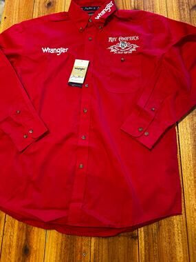 Wrangler George Strait Western Performance Shirt Red Roy Cooper Rodeo Men L NWT